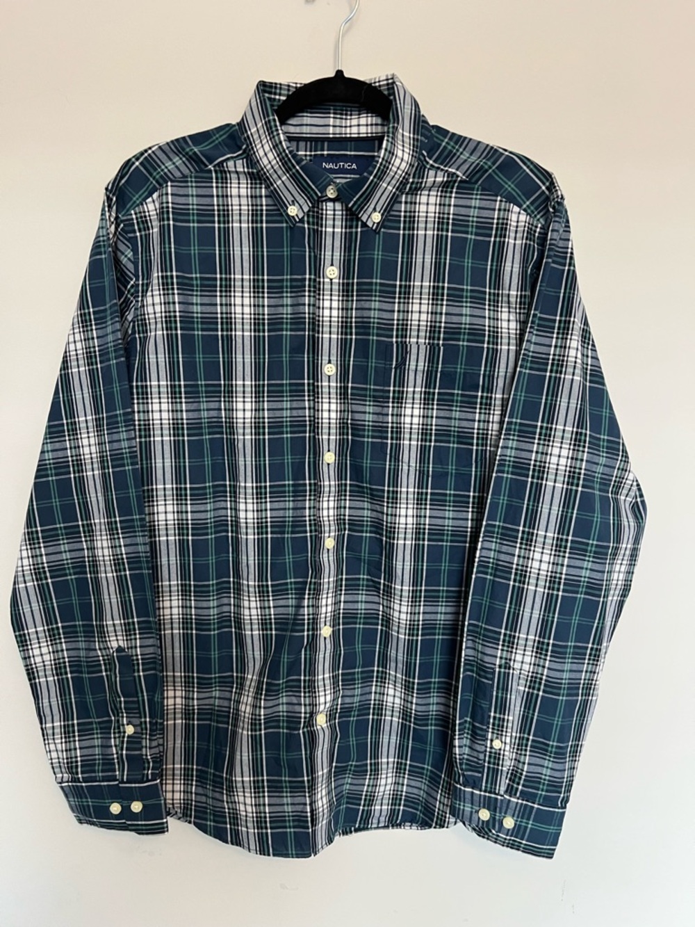 ⭐️ Nautica Men's Green Plaid Button-Down Shirt Size L